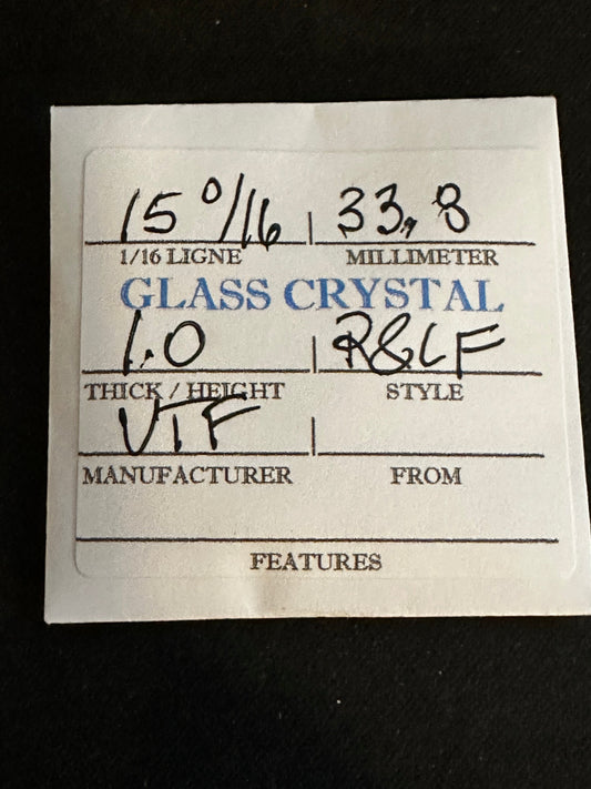 VTP Vintage Glass Watch Crystal "R & L F" 15-0/16 (33.8mm) - NOS