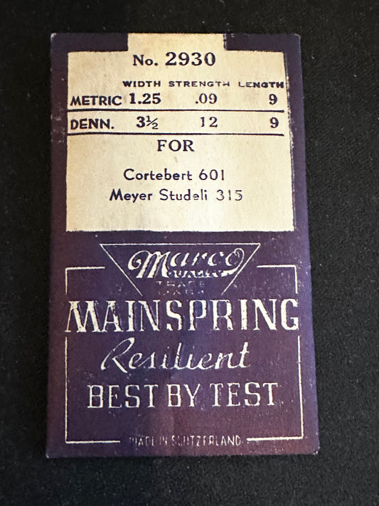 Marco Mainspring #2930 for Cortebert caliber 601, MST caliber 315 - Steel