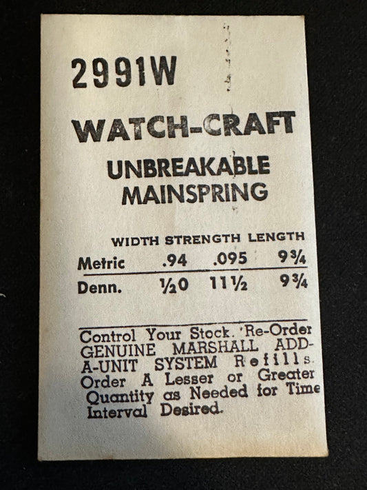 WATCH-CRAFT Mainspring 2991W for Gruen 833, Rolex 250 (size O), 355 - Alloy