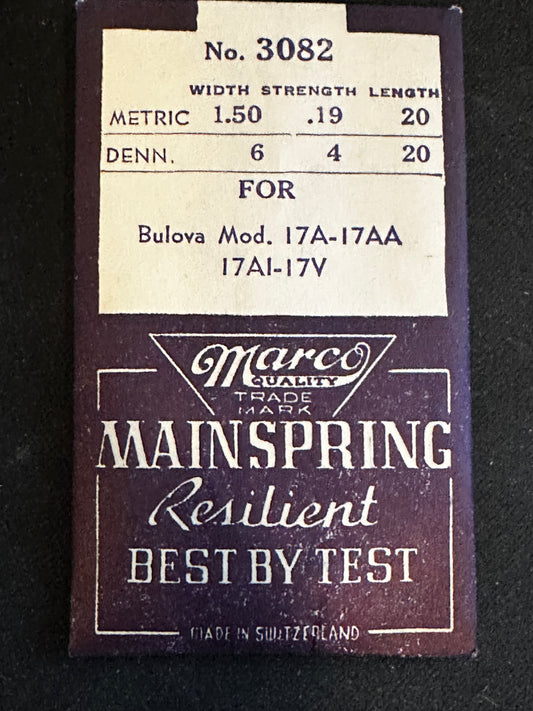 Marco Mainspring #3082 for Bulova caliber 17A, 17AA, 17AI, 17V - Steel