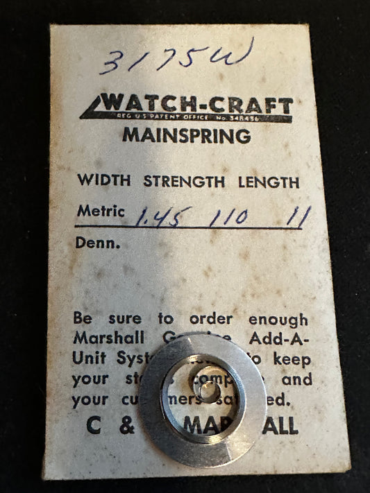 WATCH-CRAFT Mainspring 3175W for Venus 226, 227, Jeambrun 26D, LIP D26 - Alloy
