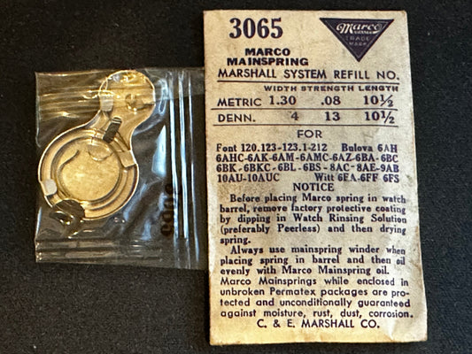 Marco Mainspring #3065 for Bulova 6AH, 6AHC, 6AK, 6AM, 6AMC, 6AZ, 6BA, 6BC, 6BK, 6BKC, 6BL, 6BS - Steel