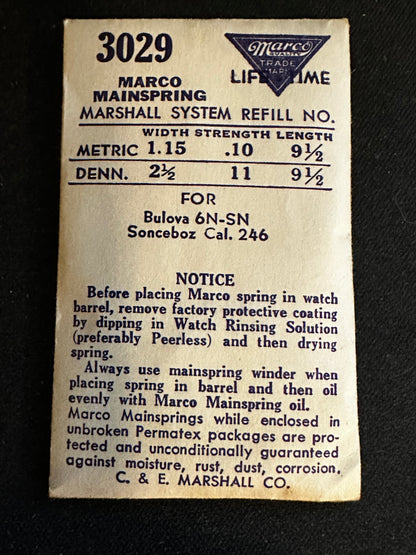 Marco Mainspring #3029 for Bulova 6N, 6SN, Sonceboz 246 - Steel
