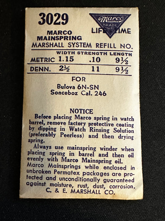 Marco Mainspring #3029 for Bulova 6N, 6SN, Sonceboz 246 - Steel