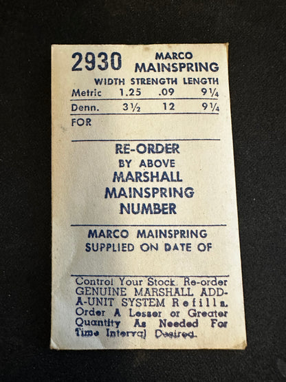 Marco Mainspring #2930 for Cortebert caliber 601, MST caliber 315 - Steel