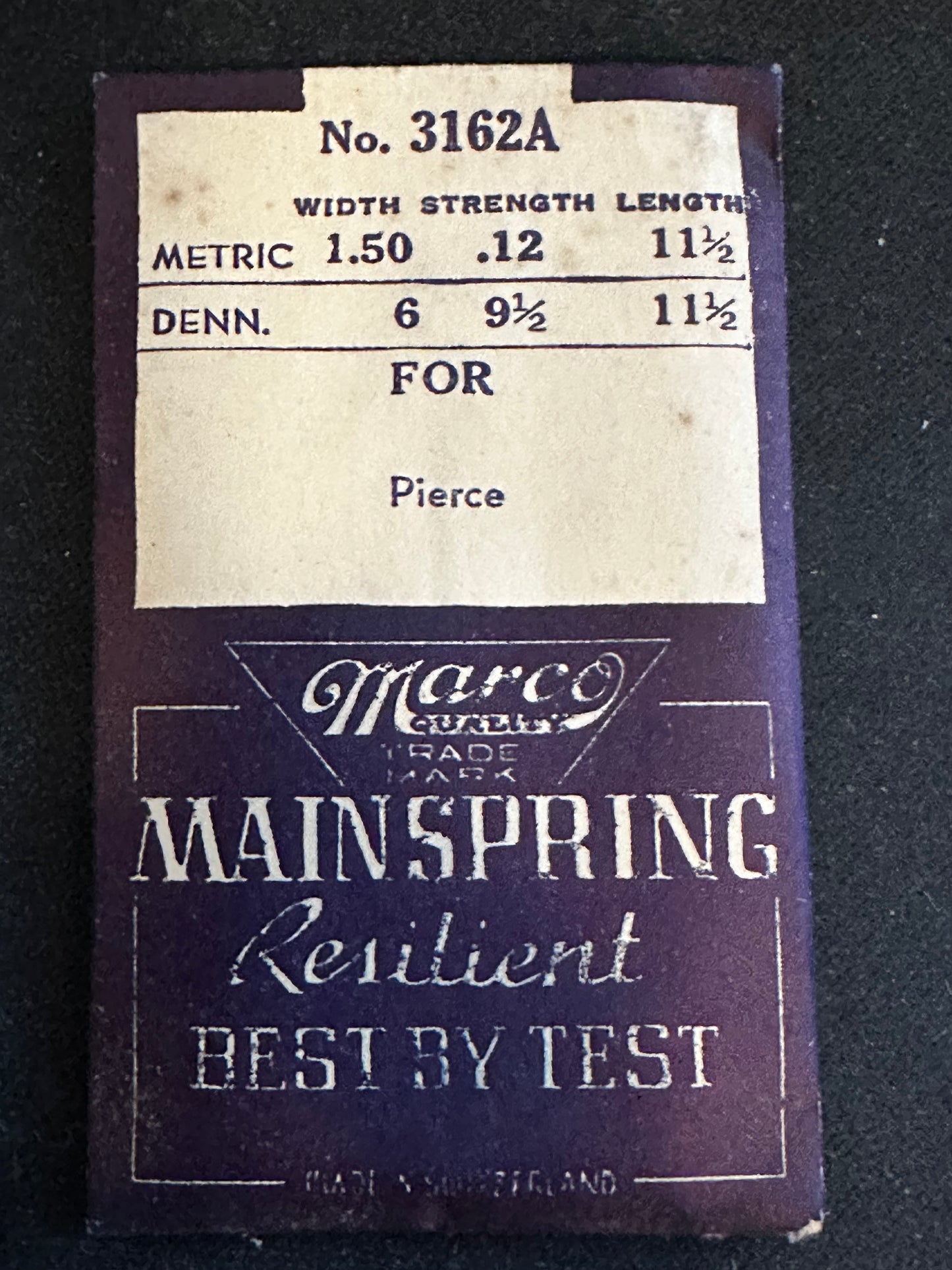 Marco Mainspring #3162A for Pierce caliber 134 Chronograph - Steel