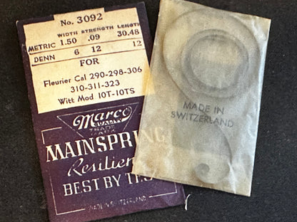 Marco Mainspring #3092 for Wittnauer 10T, 10TS, 52, ETA 865, 871, FEF 170, Rolex 10½H  - Steel
