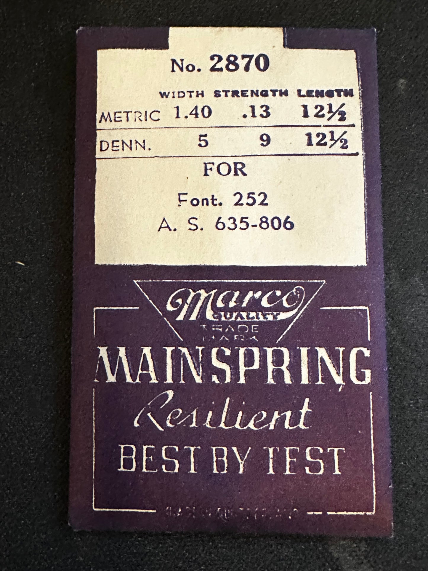 Marco Mainspring #2870 for AS 635, 806, Font 252 - Steel