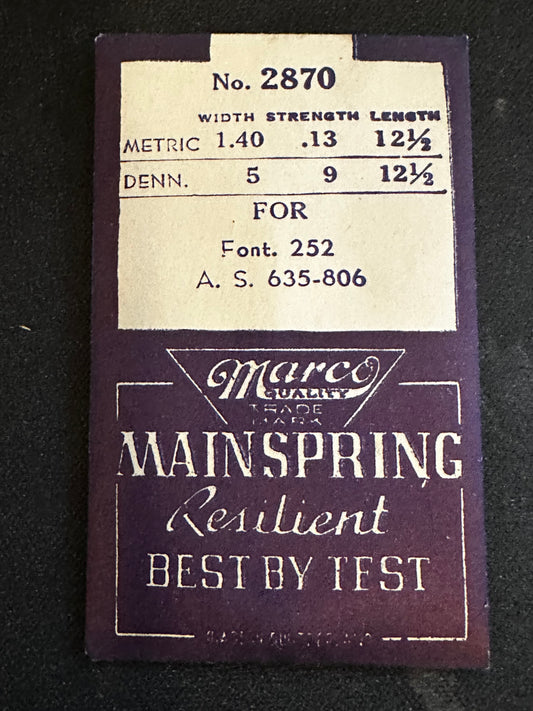 Marco Mainspring #2870 for AS 635, 806, Font 252 - Steel