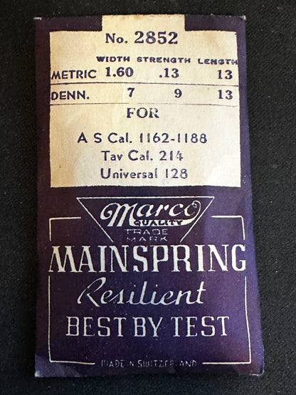 Marco Mainspring #2852 for Universal 128, 129, Tavannes 214, AS 1162, 1188 - Steel