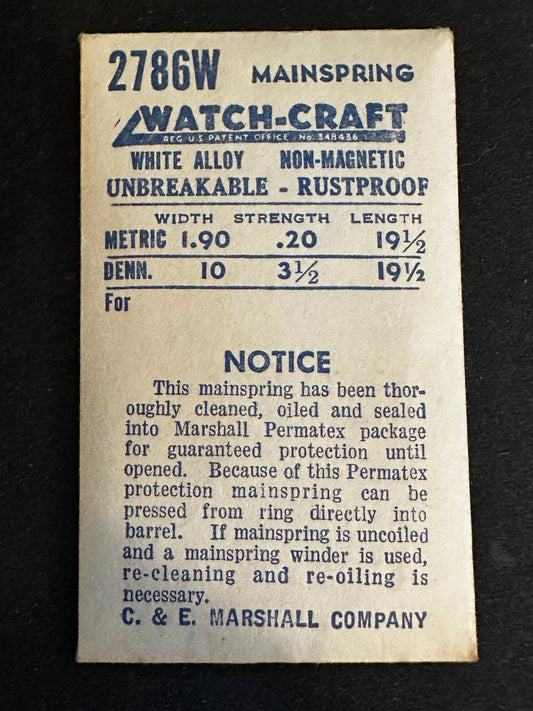 WATCH-CRAFT Mainspring 2786W for Hanhart caliber 35 Timer - Alloy