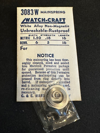 WATCH-CRAFT Mainspring 3083W for Valjoux 22, 71, Heuer 345, 346, 350 Chronographs - Alloy