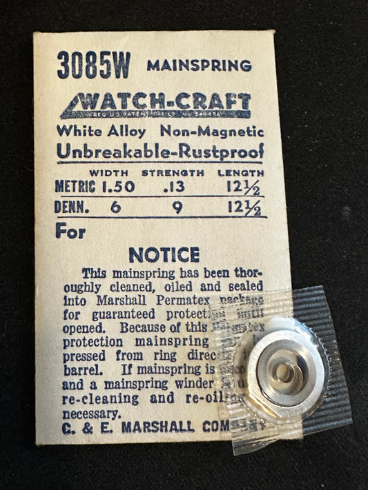 WATCH-CRAFT Mainspring 3085W for ETA 1100, 1120, Gruen 47, Eterna 1118, Unitas 173, 174 - Alloy