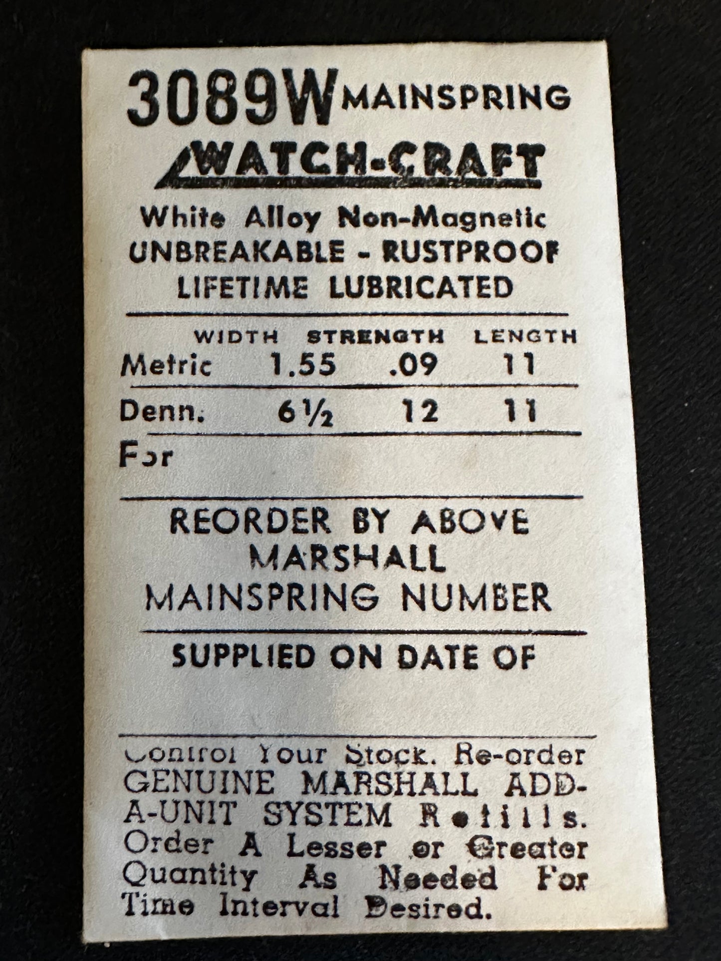 WATCH-CRAFT Mainspring 3089W for Mido 800B, 800C, Oris 371, 372, Bettlach 8350 - Alloy
