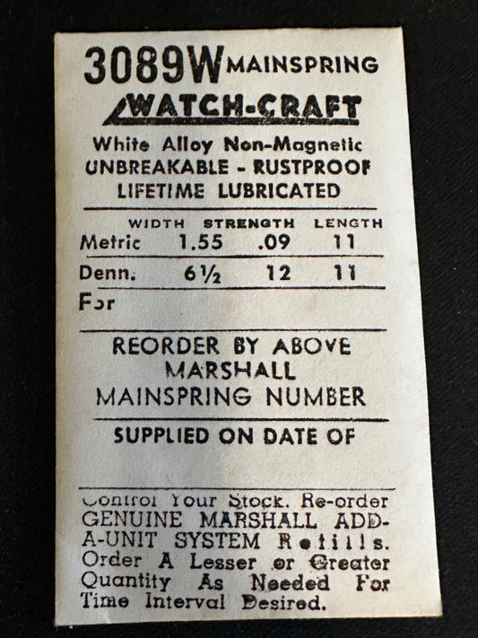 WATCH-CRAFT Mainspring 3089W for Mido 800B, 800C, Oris 371, 372, Bettlach 8350 - Alloy