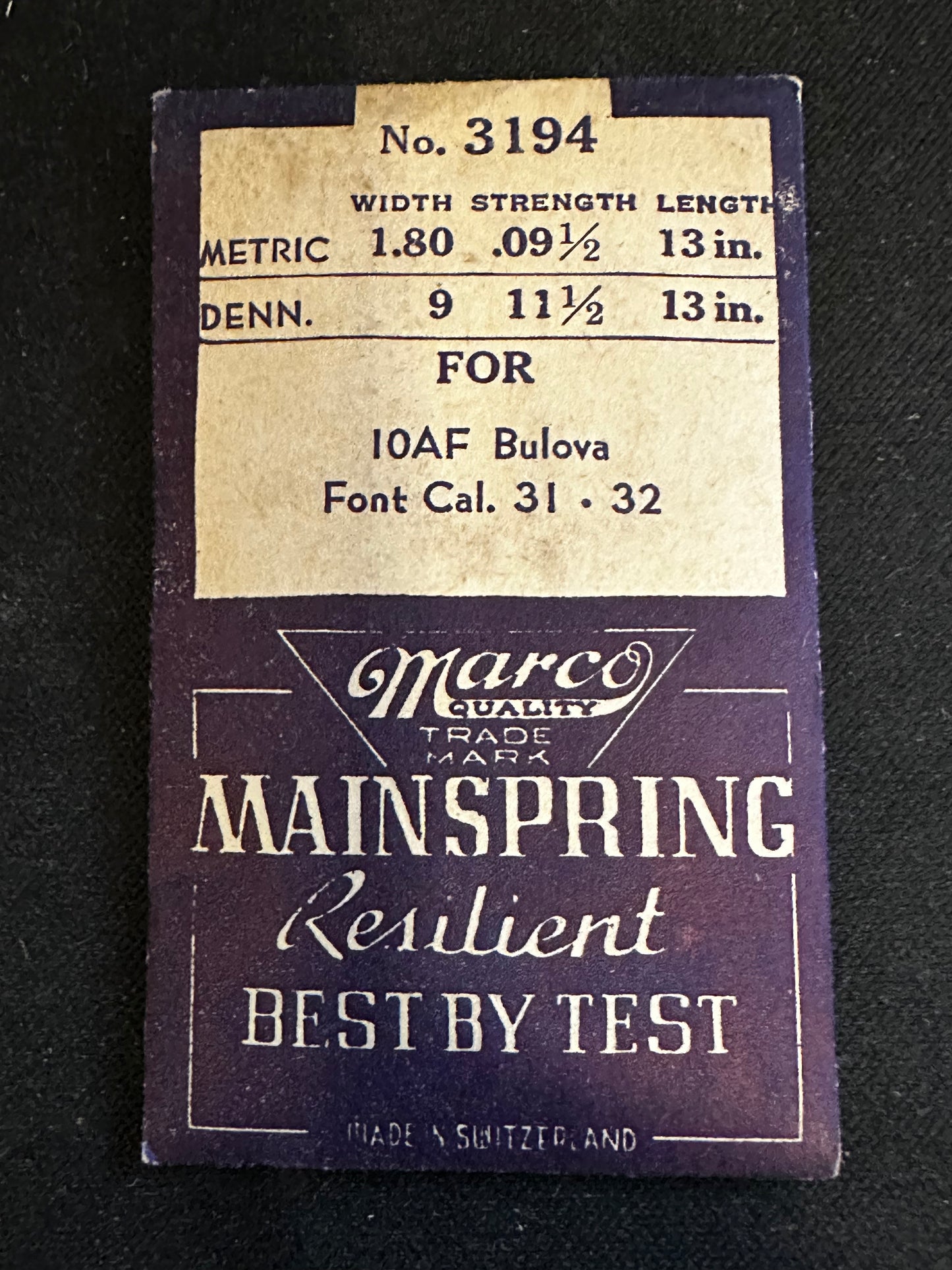 Marco Mainspring #3194 for Bulova 10AF, Font 31, 32 - Steel