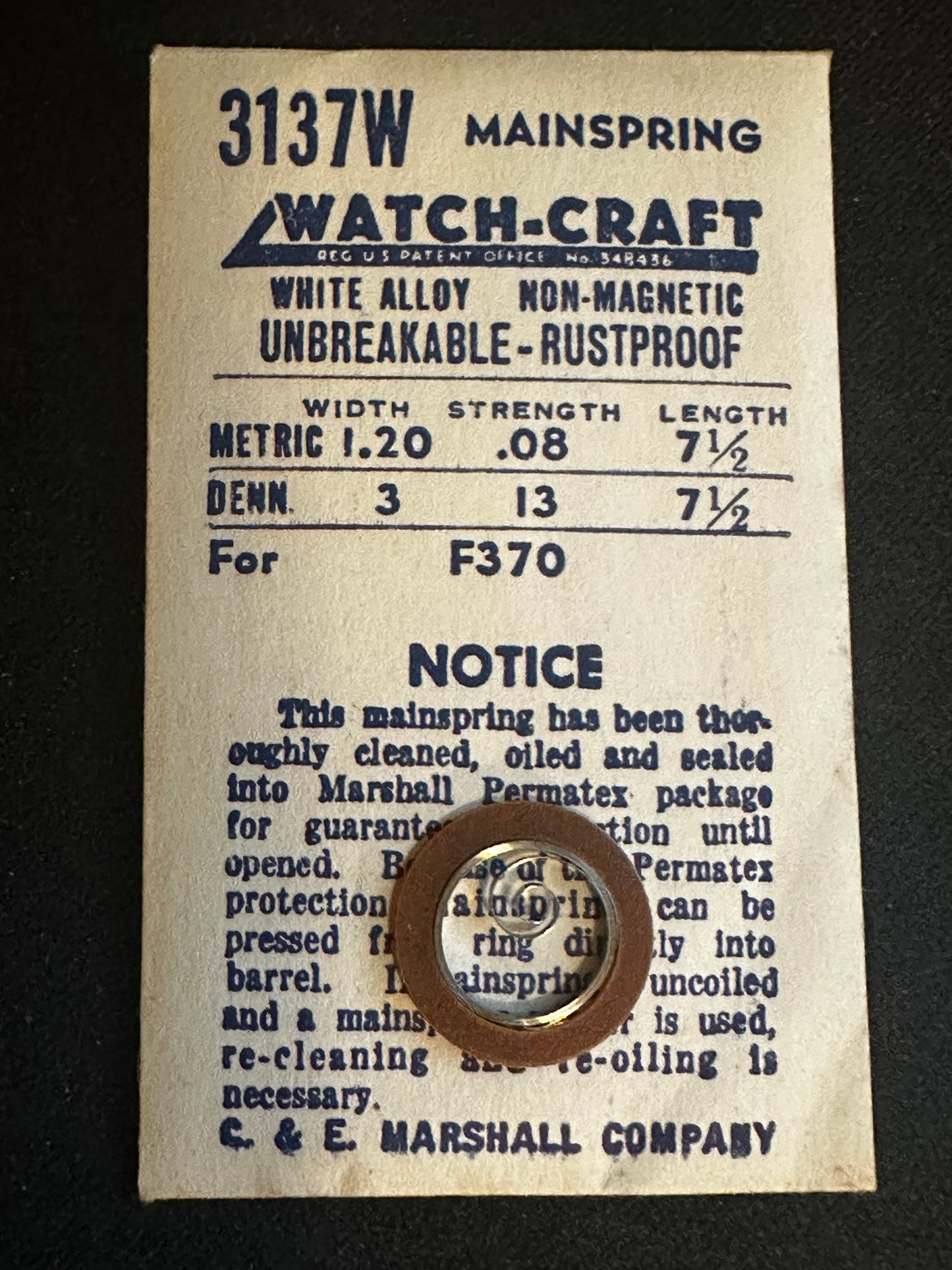 WATCH-CRAFT Mainspring 3137W for Felsa caliber 370 - Alloy