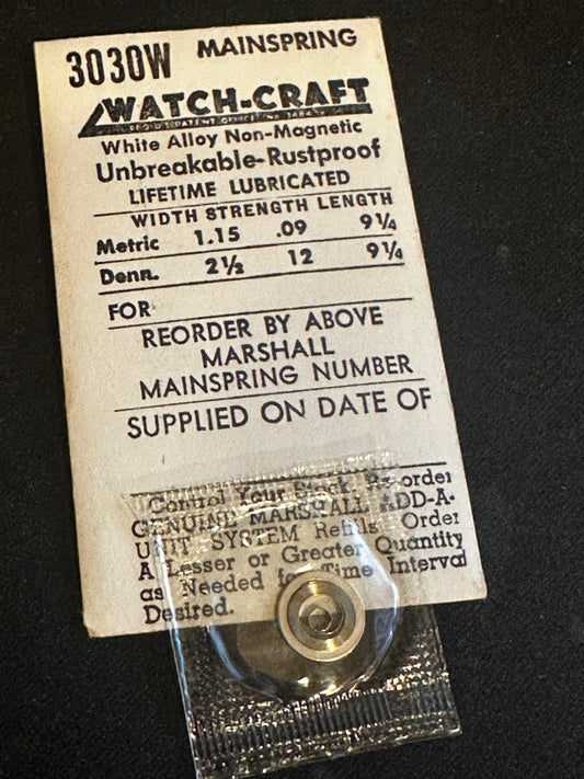 WATCH-CRAFT Mainspring 3030W for Pierce 50A, 59, 59D, Durowe 1268, 1290 - Alloy
