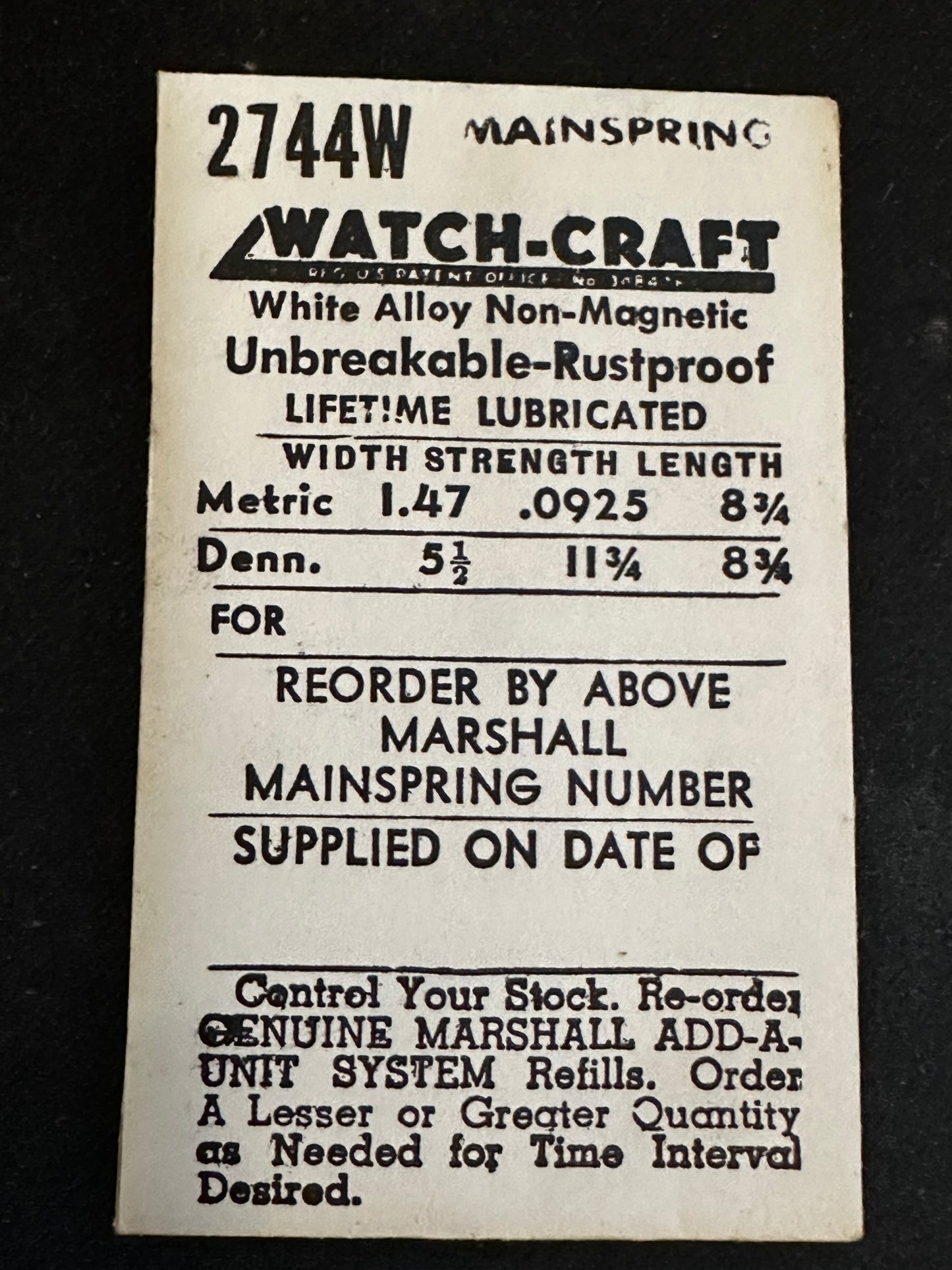 WATCH-CRAFT Mainspring 2744W for Peseux 20, 25, Concord 252 - Alloy