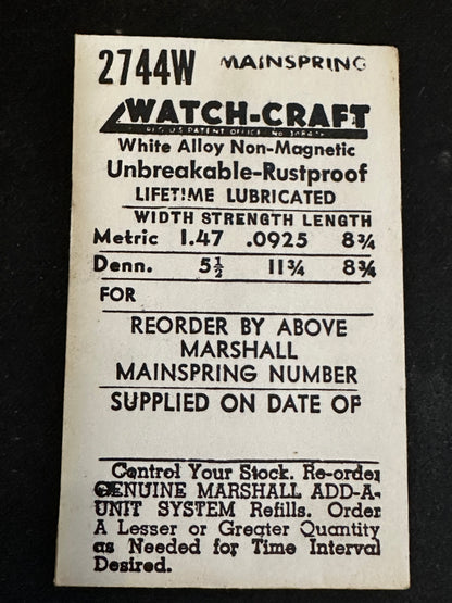 WATCH-CRAFT Mainspring 2744W for Peseux 20, 25, Concord 252 - Alloy