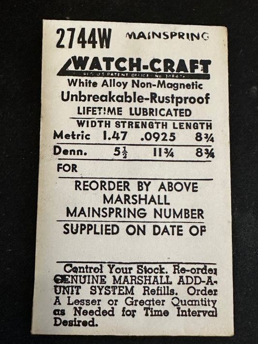 WATCH-CRAFT Mainspring 2744W for Peseux 20, 25, Concord 252 - Alloy
