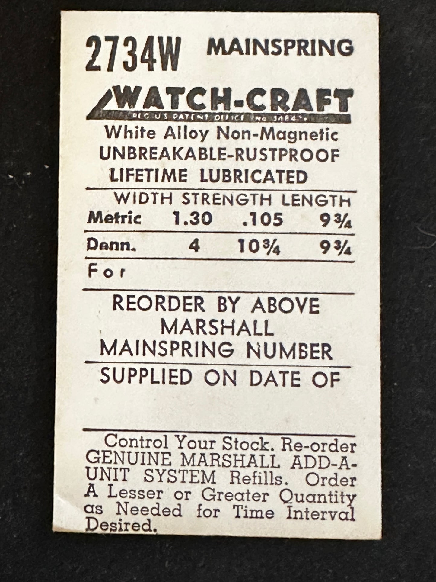 WATCH-CRAFT Mainspring 2734W for AS 345, 364, 375, 388, 392, 411, 574, 902 -Alloy