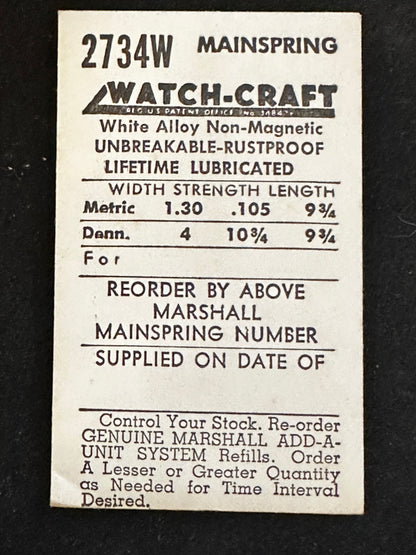 WATCH-CRAFT Mainspring 2734W for AS 345, 364, 375, 388, 392, 411, 574, 902 -Alloy