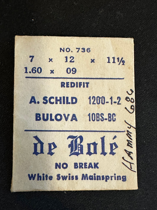 de Bolé Mainspring No. 736 for AS caliber 1200, 1201, 1202, Bulova caliber 10BS, 10BC - Alloy