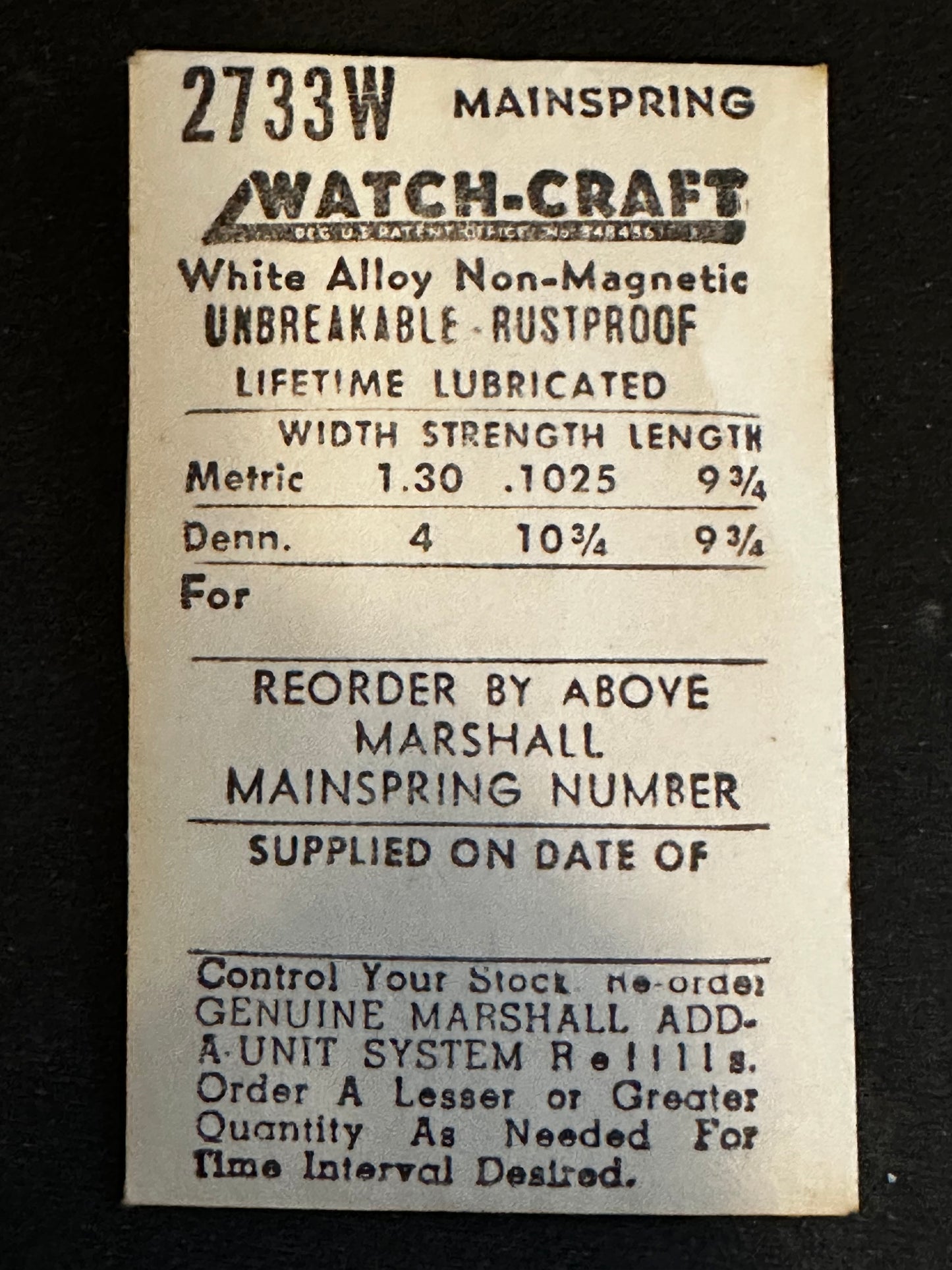 WATCH-CRAFT Mainspring 2733W for Peseux 140, Movado 53, 54, 65, 57, 58 - Alloy