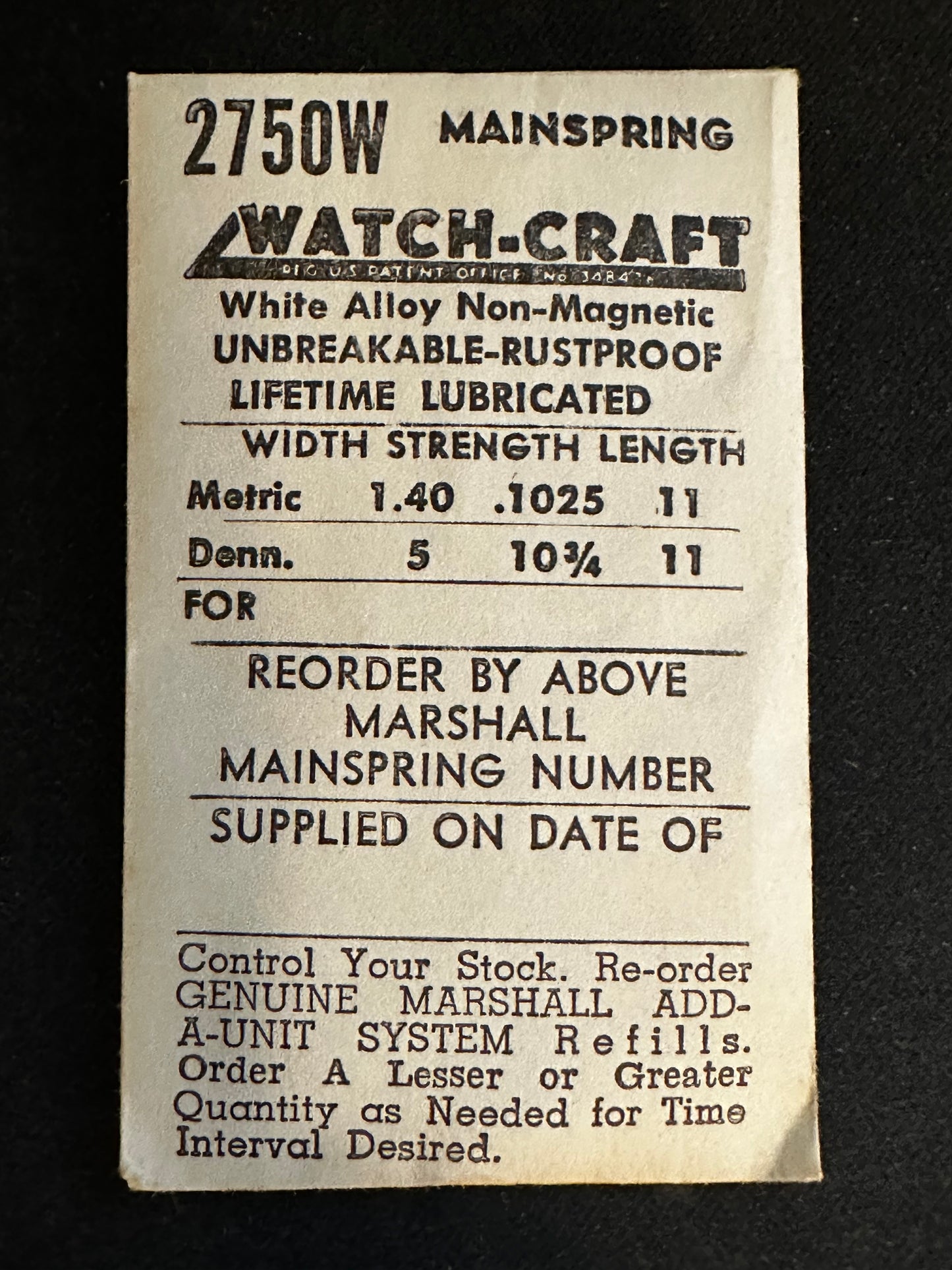 WATCH-CRAFT Mainspring 2750W for Wittnauer Caliber 11AR & 11ARK - Alloy