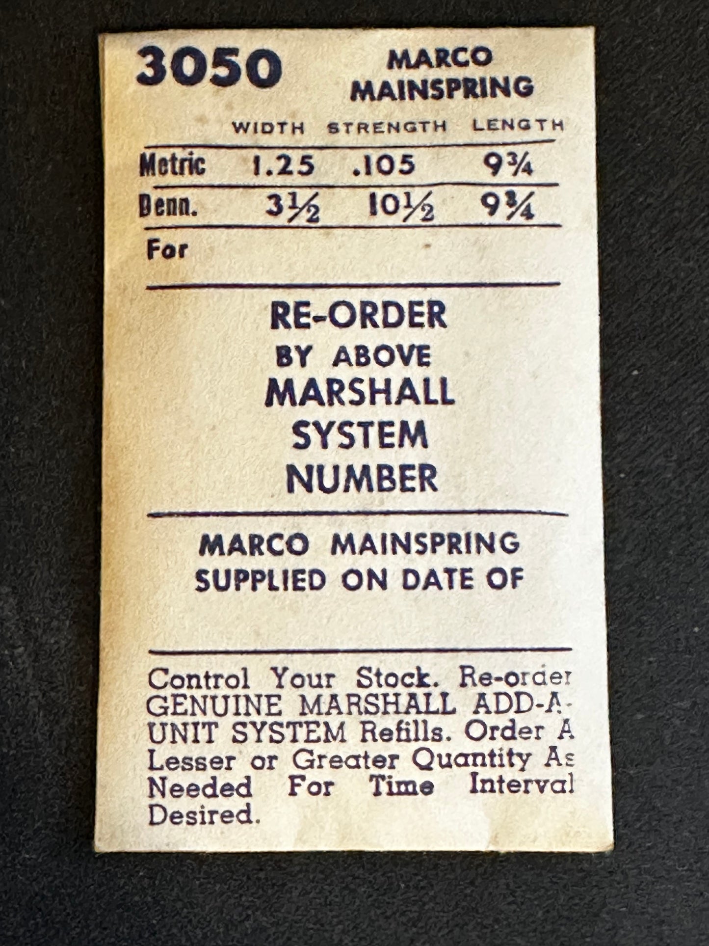 Marco Mainspring #3050 for Admiral 174, Reconvilier 174, Marc Favre 126 - Steel