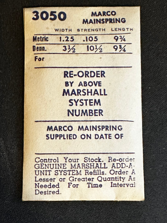 Marco Mainspring #3050 for Admiral 174, Reconvilier 174, Marc Favre 126 - Steel