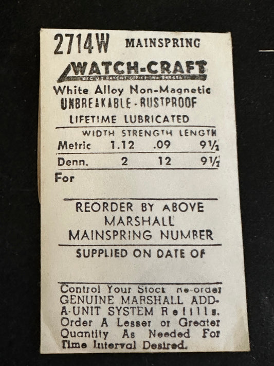 WATCH-CRAFT Mainspring 2714W for Felsa 65, 66, Benrys AY, G, Court 519 - Alloy