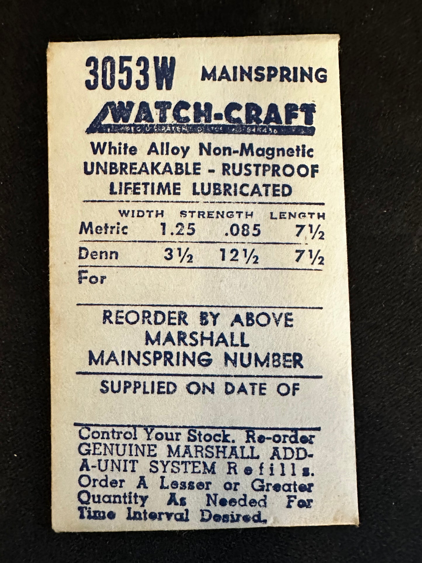 WATCH-CRAFT Mainspring 3053W for Gruen 139, M. Favre 139, Unitas 192 - Alloy