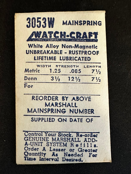 WATCH-CRAFT Mainspring 3053W for Gruen 139, M. Favre 139, Unitas 192 - Alloy