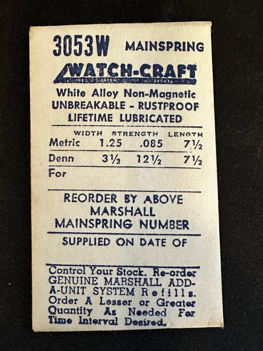 WATCH-CRAFT Mainspring 3053W for Gruen 139, M. Favre 139, Unitas 192 - Alloy