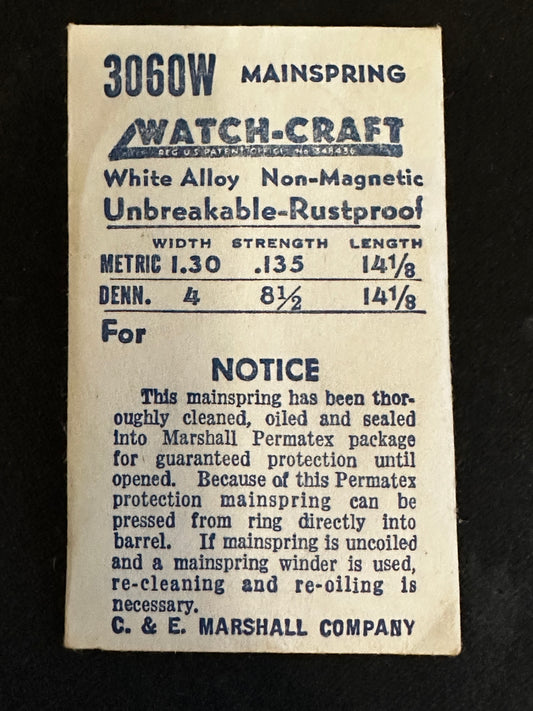 WATCH-CRAFT Mainspring 3060W for Junghans 85, Ingraham 85 - Alloy