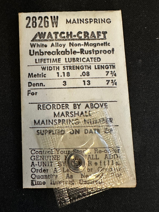 WATCH-CRAFT Mainspring 2826W for Kurth 200, Gruen 270, 271, 272, 455, 457, 459, Tissot 17.2 - Alloy