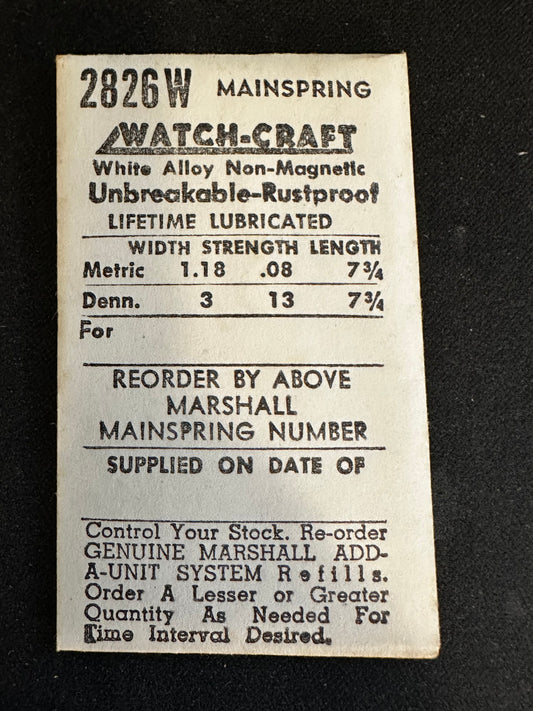 WATCH-CRAFT Mainspring 2826W for Kurth 200, Gruen 270, 271, 272, 455, 457, 459, Tissot 17.2 - Alloy