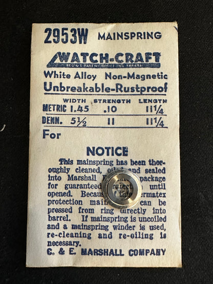WATCH-CRAFT Mainspring 2953W for AS 328, 333, 344, Eterna 1267, Elgin 627 - Alloy