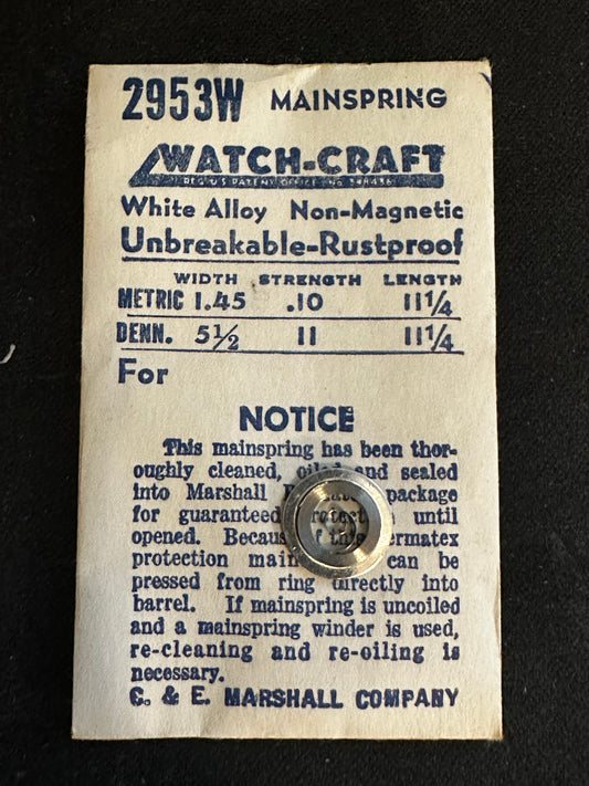 WATCH-CRAFT Mainspring 2953W for AS 328, 333, 344, Eterna 1267, Elgin 627 - Alloy