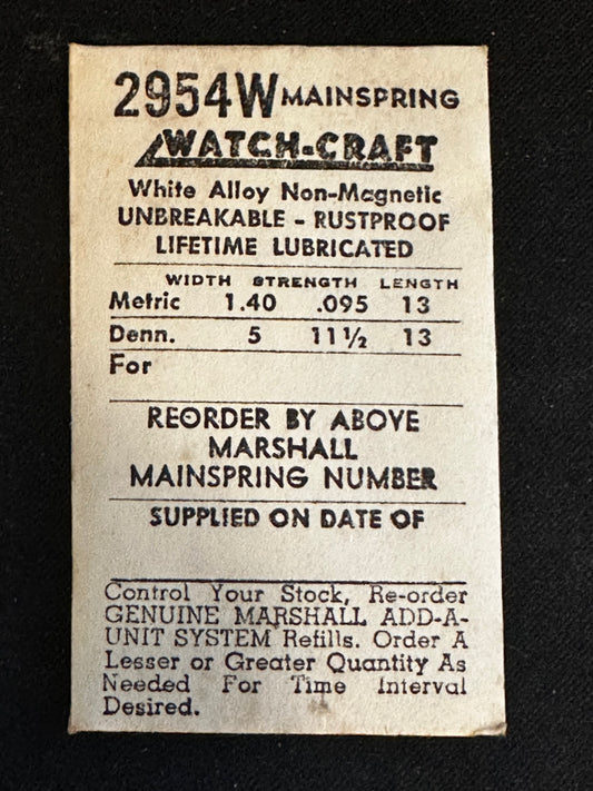 WATCH-CRAFT Mainspring 2954W for Font 81, 81-2, Longines 11.84, Gruen 570, PUW 54 - Alloy