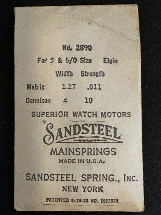 Sandsteel Mainspring for Elgin 5/0s & 6/0s Factory No. 2890 - Steel