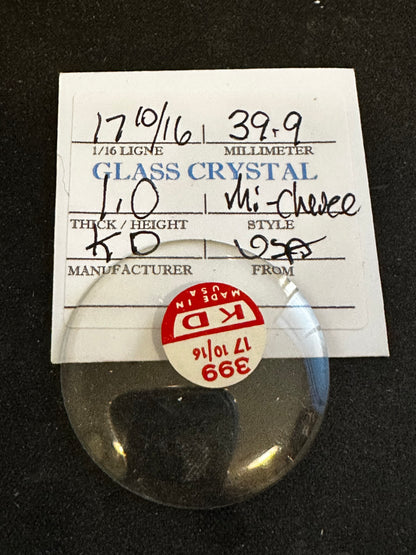 K D Mi-Chevee Vintage Glass Pocket Watch Crystal 17-10/16 (39.9mm) - NOS