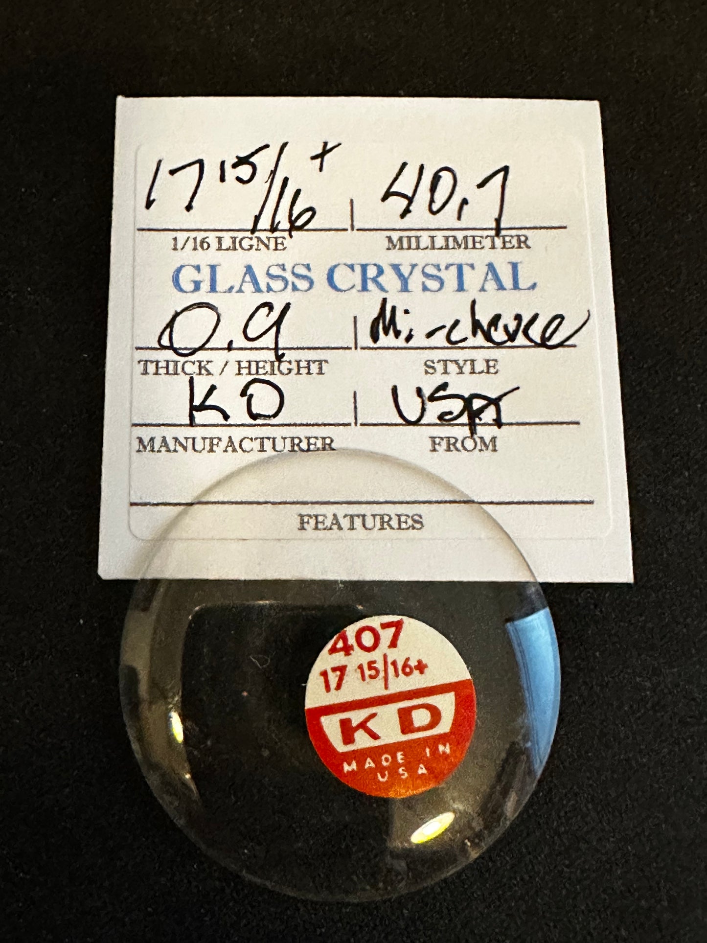 K D Mi-Chevee Vintage Glass Pocket Watch Crystal 17-15/16+ (40.7mm) - NOS