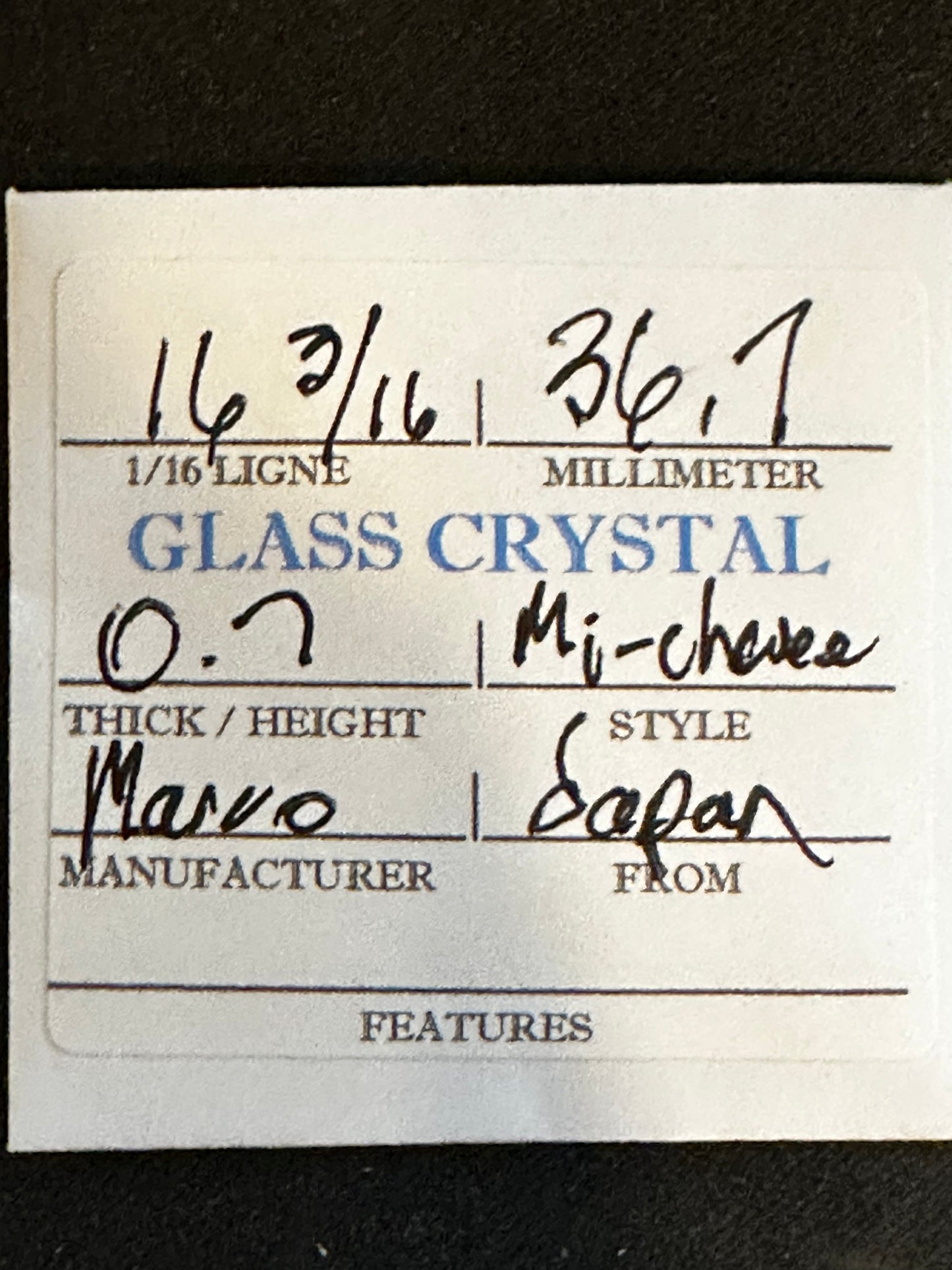 Marco Mi-Chevee Vintage Glass Pocket Watch Crystal 16-3/16 (36.7mm) - NOS