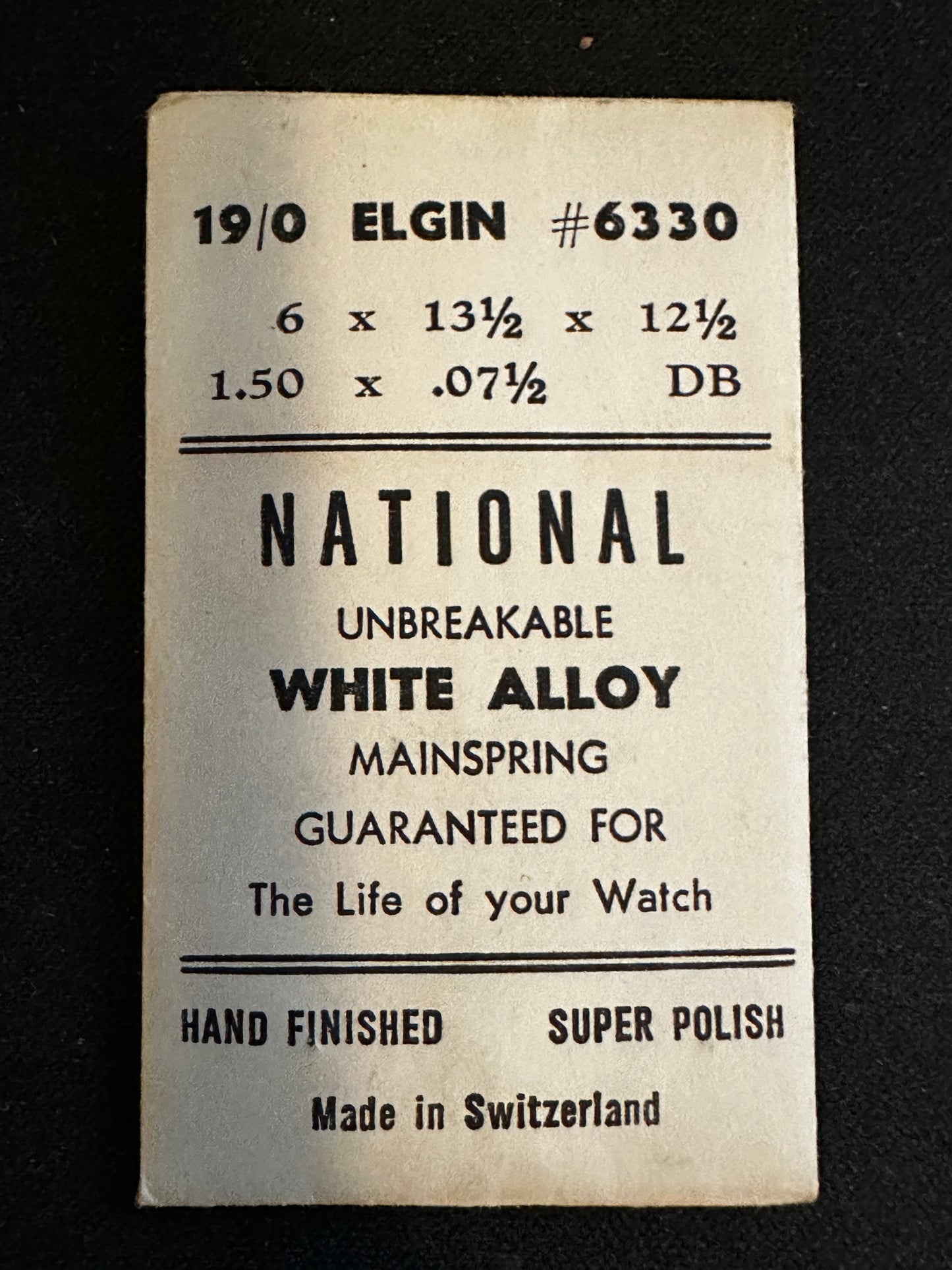 National Unbreakable Mainspring for Elgin 19/0 No. 6330 - Alloy