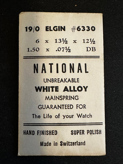 National Unbreakable Mainspring for Elgin 19/0 No. 6330 - Alloy
