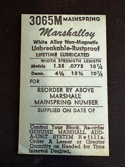 Marco Marshalloy Mainspring 3065M for Font 120, 123, 123-1, Benrus AI - Alloy