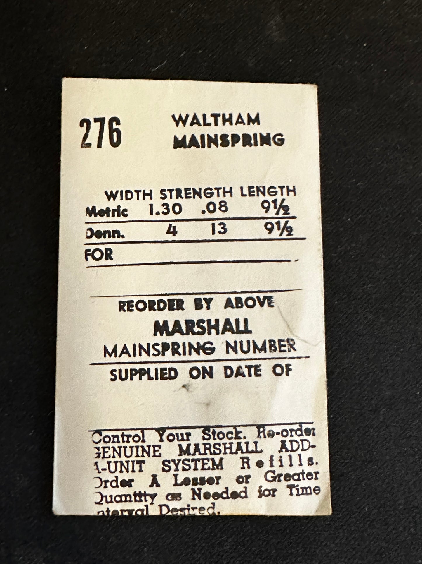Marco Mainspring #276 for Waltham 6¾ ligne Model 678, 679 No. 2251 - Steel